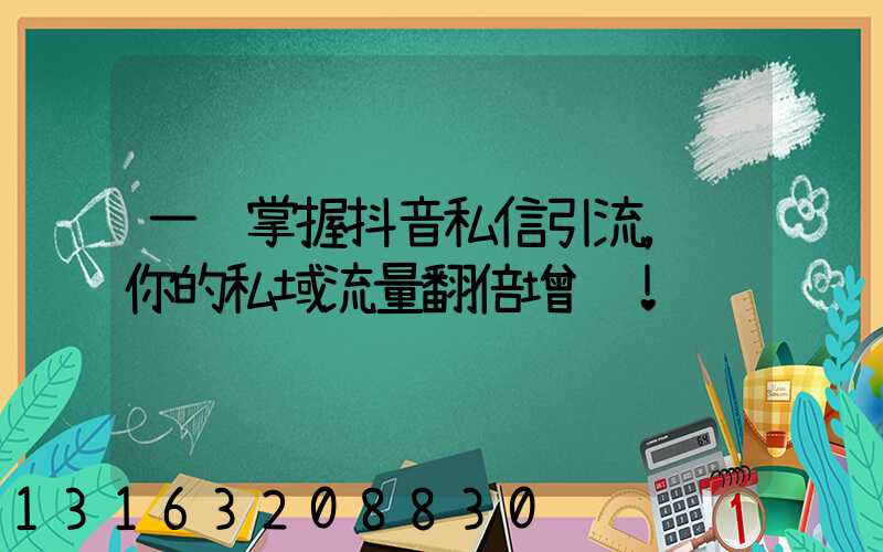 一键掌握抖音私信引流，让你的私域流量翻倍增长！