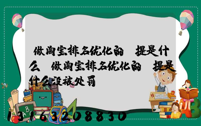 做淘宝排名优化的前提是什么(做淘宝排名优化的前提是什么没被处罚)