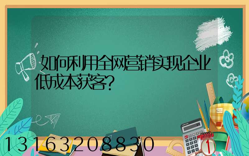 如何利用全网营销实现企业低成本获客？