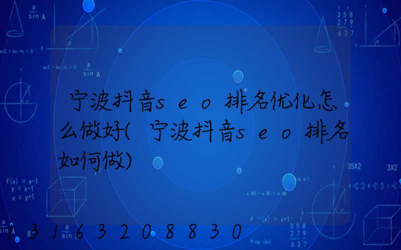 宁波抖音seo排名优化怎么做好(宁波抖音seo排名如何做)