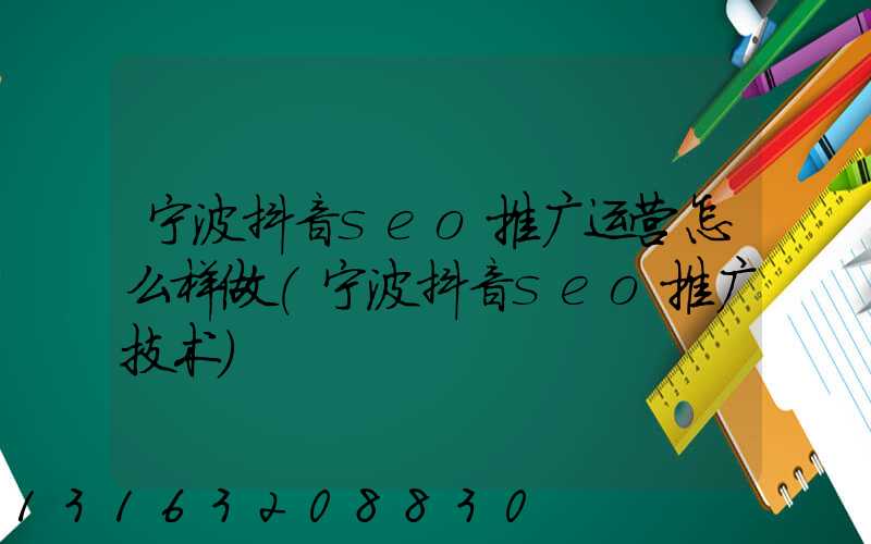 宁波抖音seo推广运营怎么样做(宁波抖音seo推广技术)