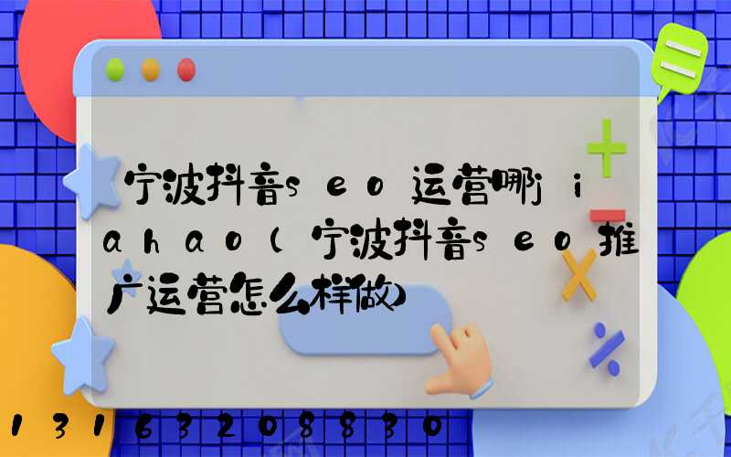 宁波抖音seo运营哪jiahao(宁波抖音seo推广运营怎么样做)