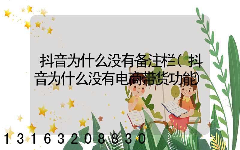 抖音为什么没有备注栏(抖音为什么没有电商带货功能)