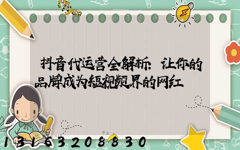 抖音代运营全解析：让你的品牌成为短视频界的网红