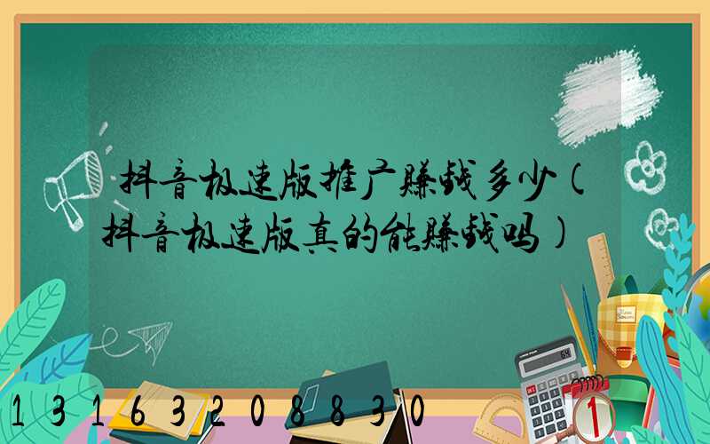 抖音极速版推广赚钱多少(抖音极速版真的能赚钱吗)