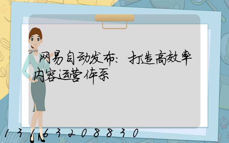 网易自动发布：打造高效率内容运营体系