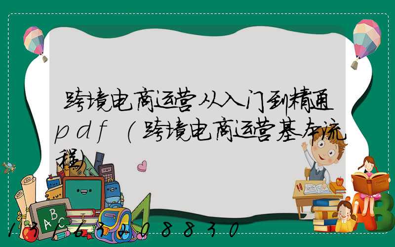 跨境电商运营从入门到精通pdf(跨境电商运营基本流程)